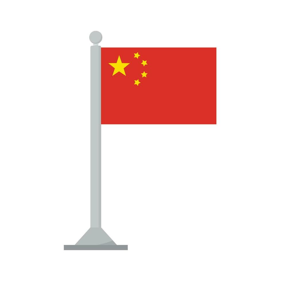 bandera de China en asta de bandera aislado vector