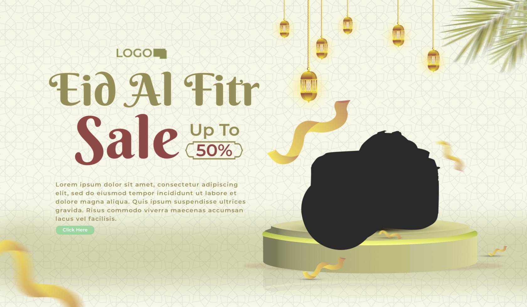 Product promotion design with 3D podium for eid al-fitr suitable for banners or others psd