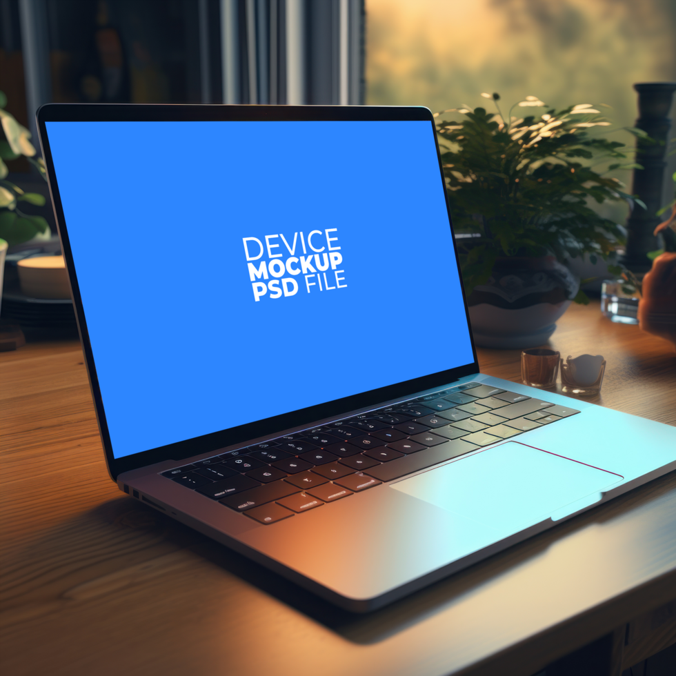laptop mockup on table AI Generative psd