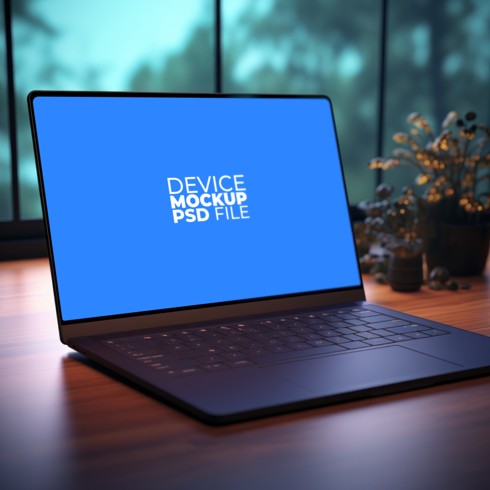 laptop mockup on table AI Generative psd