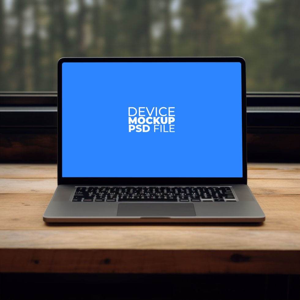 laptop mockup on table AI Generative psd