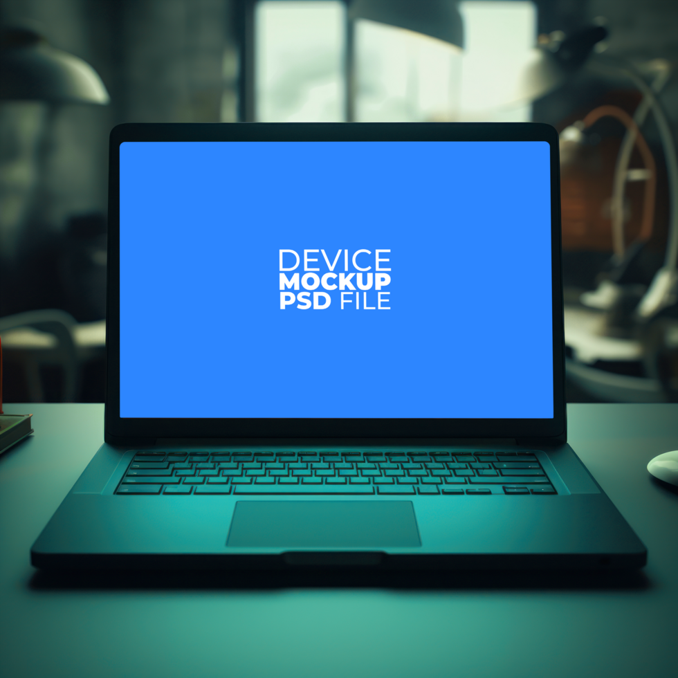 laptop mockup on table AI Generative psd