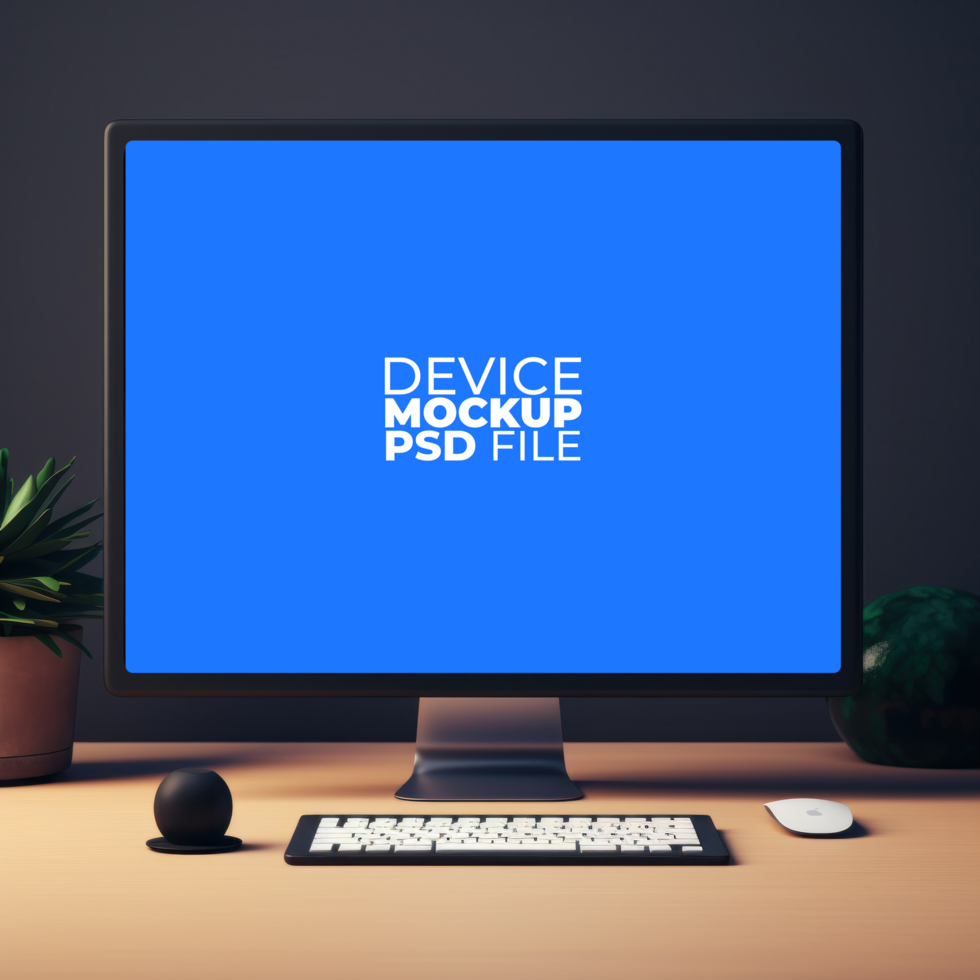 computer monitor mockup on desk AI Generative psd