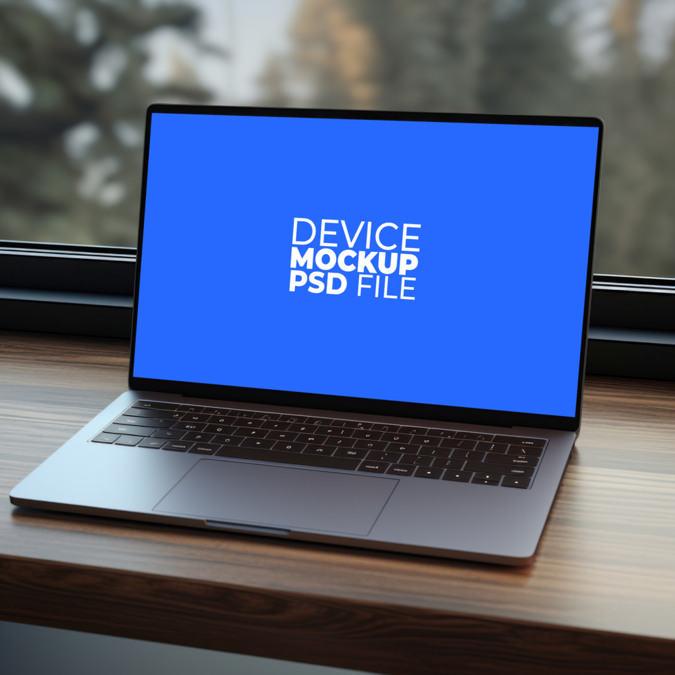 laptop mockup on table AI Generative psd