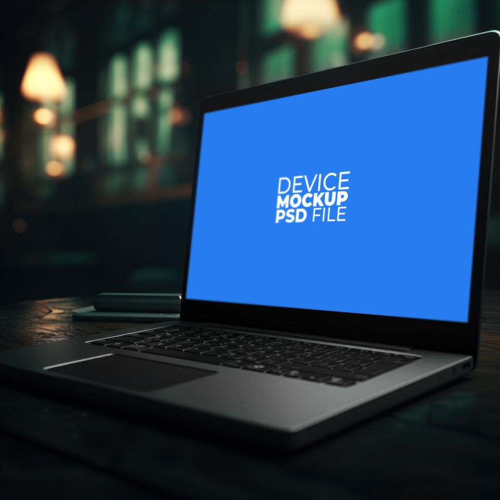 laptop mockup on table AI Generative psd