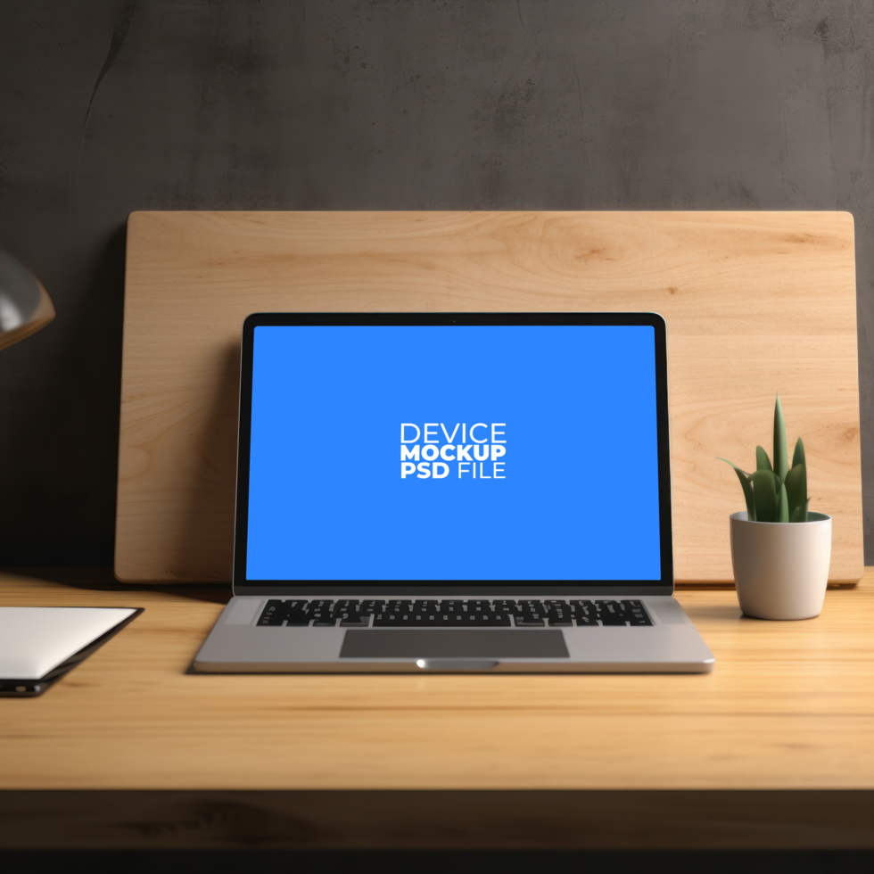laptop mockup on table AI Generative psd