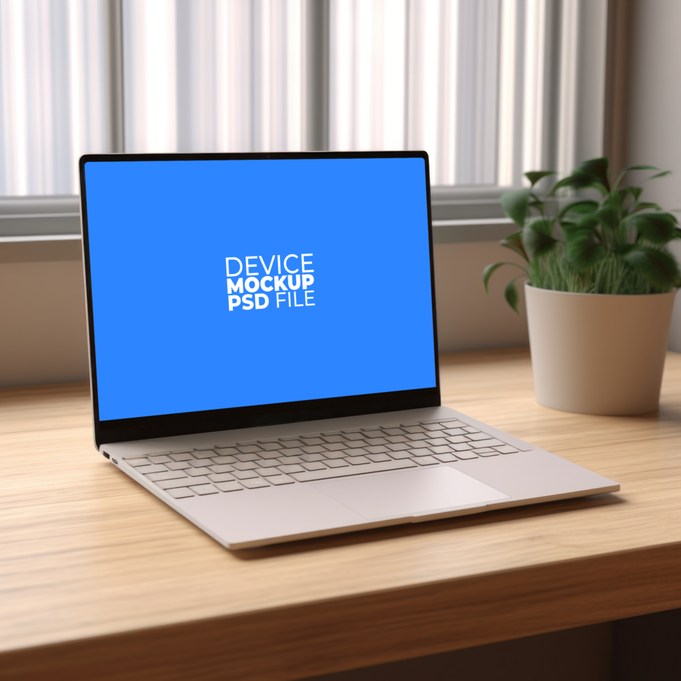 laptop mockup on table AI Generative psd