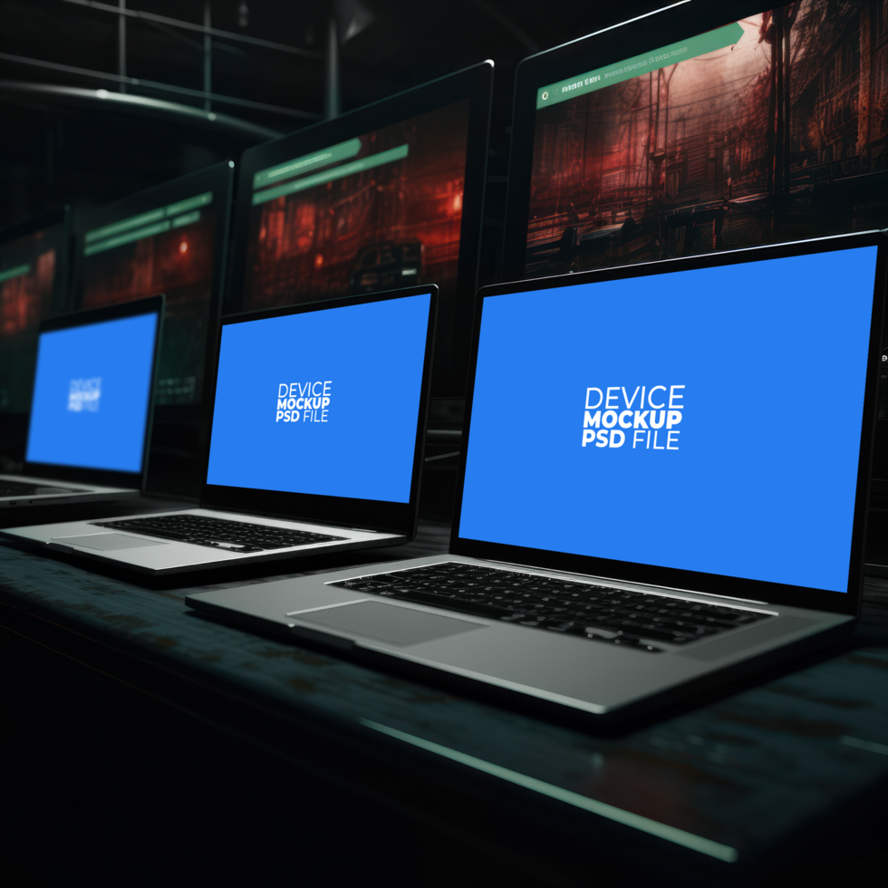 laptop mockup on table AI Generative psd