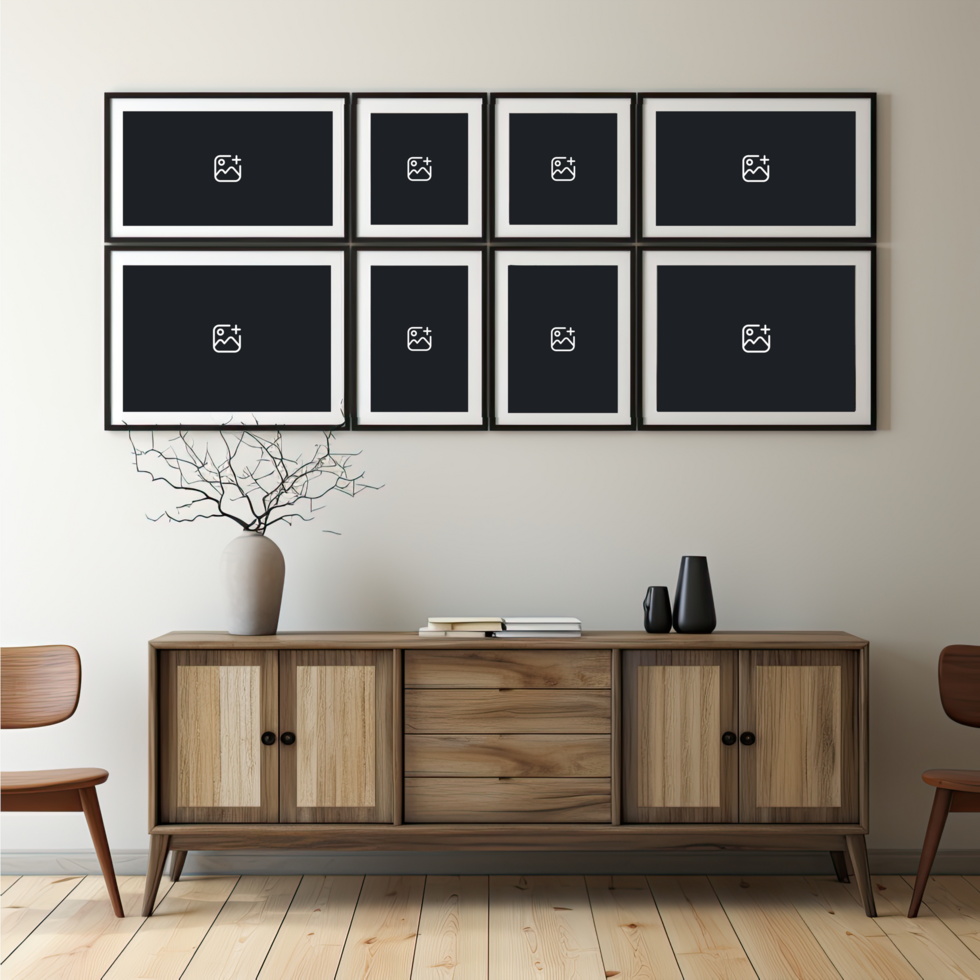 a living room with photo frame mockup AI Generative psd