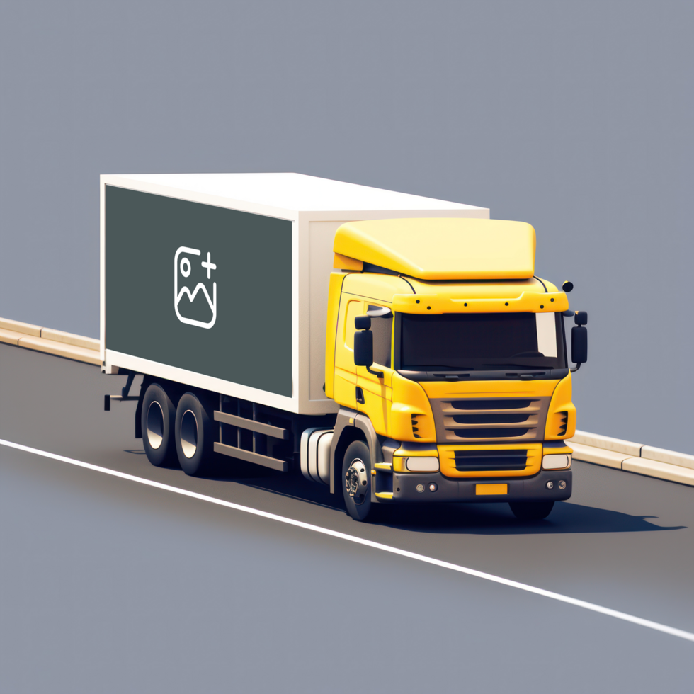 a white truck driving down the road with a black box on the back AI Generative psd
