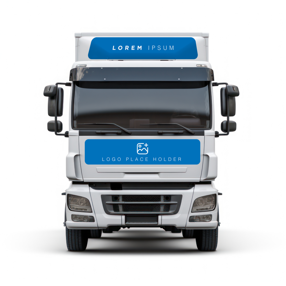 a white truck driving down the road with a black box on the back AI Generative psd