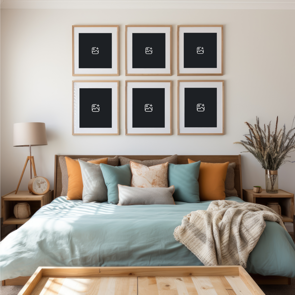 a living room with photo frame mockup AI Generative psd