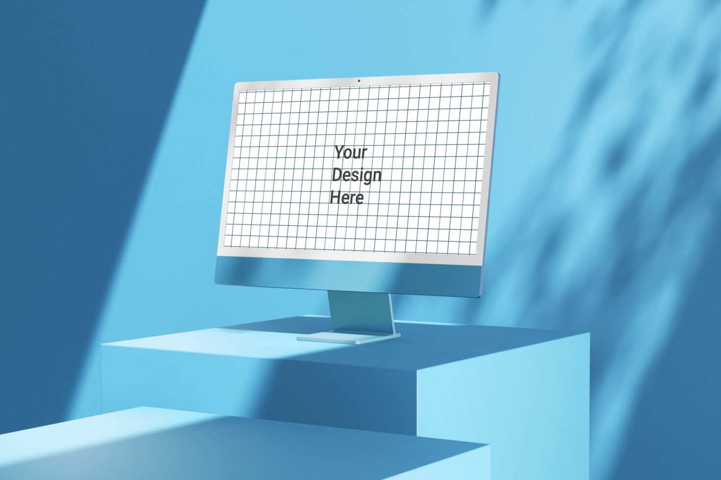 modern 24 inch digital screen display desktop computer editable mockup on podium composition psd