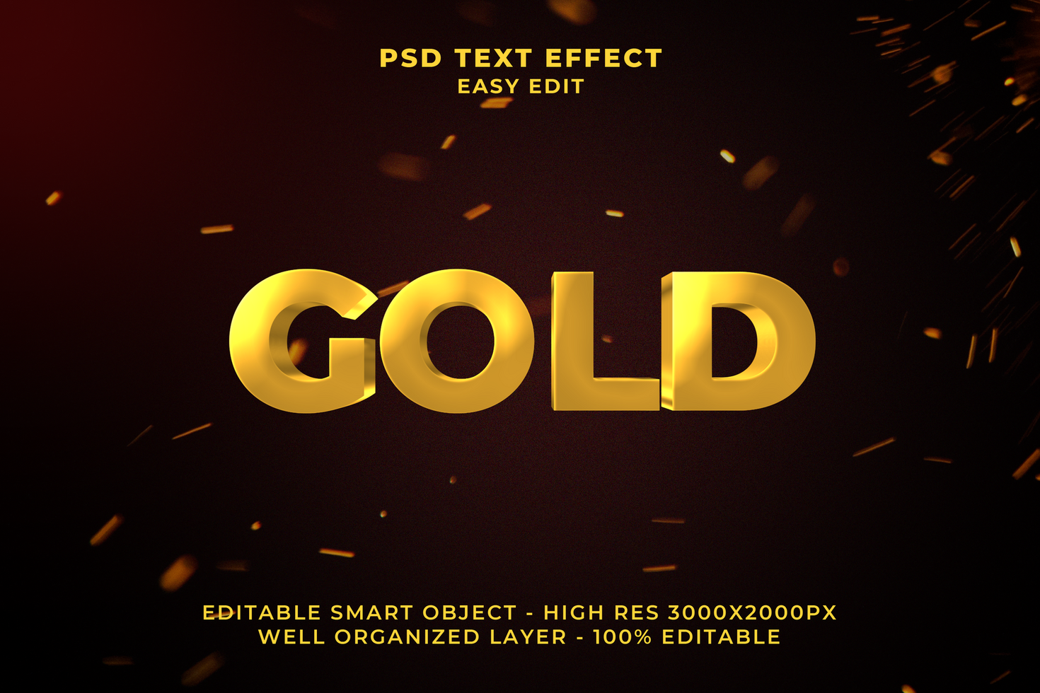 3d ouro texto efeito psd