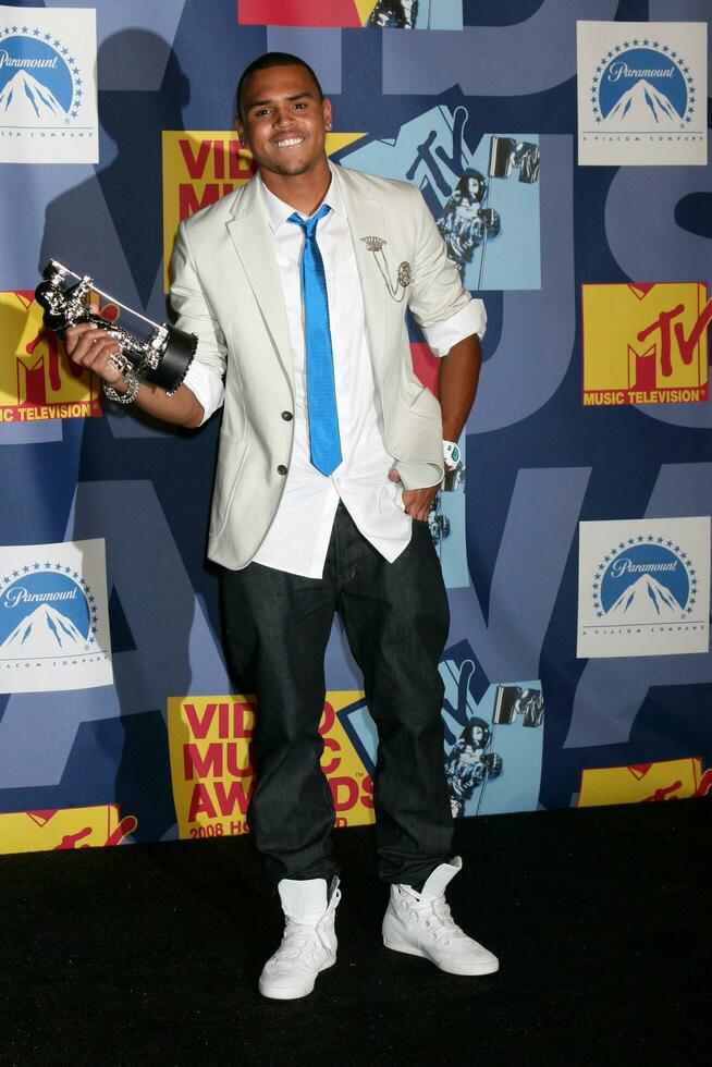 Chris Brown  in the Press Room at  the Video Music Awards on MTV at Paramount Studios in Los Angeles CA onSeptember 7 2008 photo