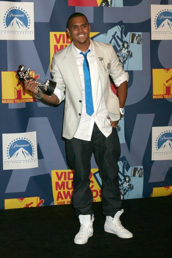 Chris Brown  in the Press Room at  the Video Music Awards on MTV at Paramount Studios in Los Angeles CA onSeptember 7 2008 photo