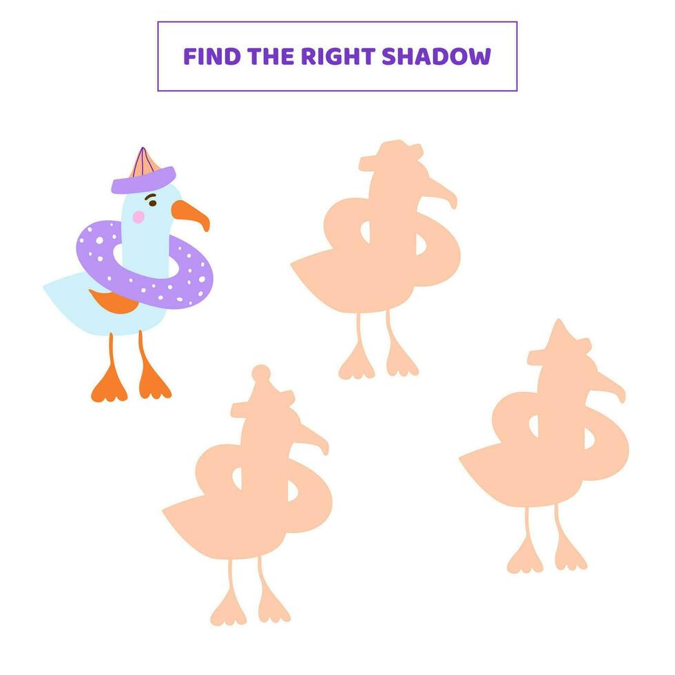 Find the right shadow for cartoon seagull. vector