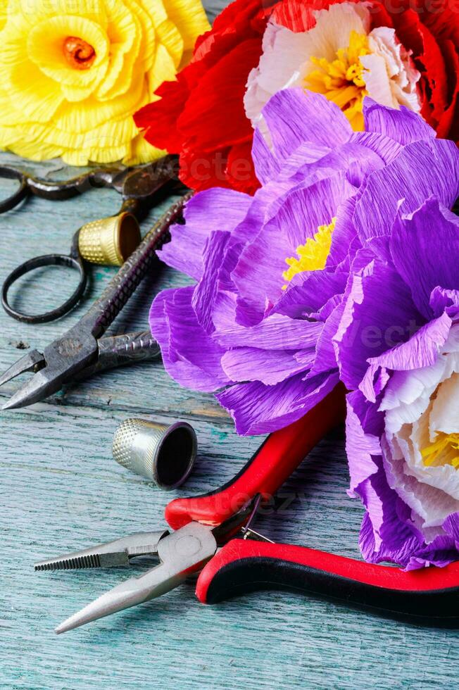 Colourful handmade paper flowers photo