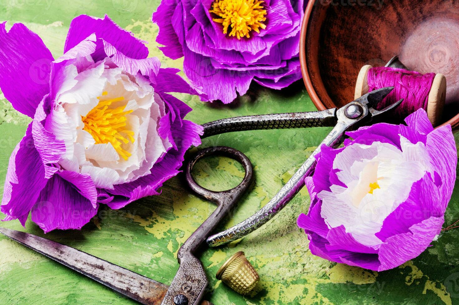 Colourful handmade paper flowers photo