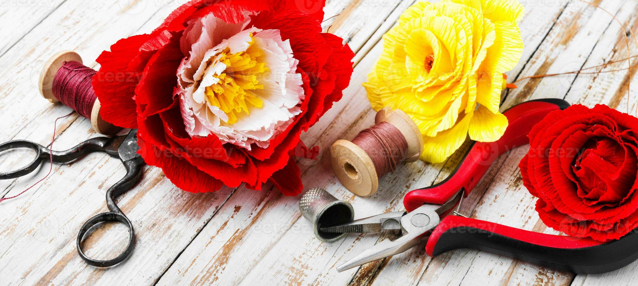 Colourful handmade paper flowers photo