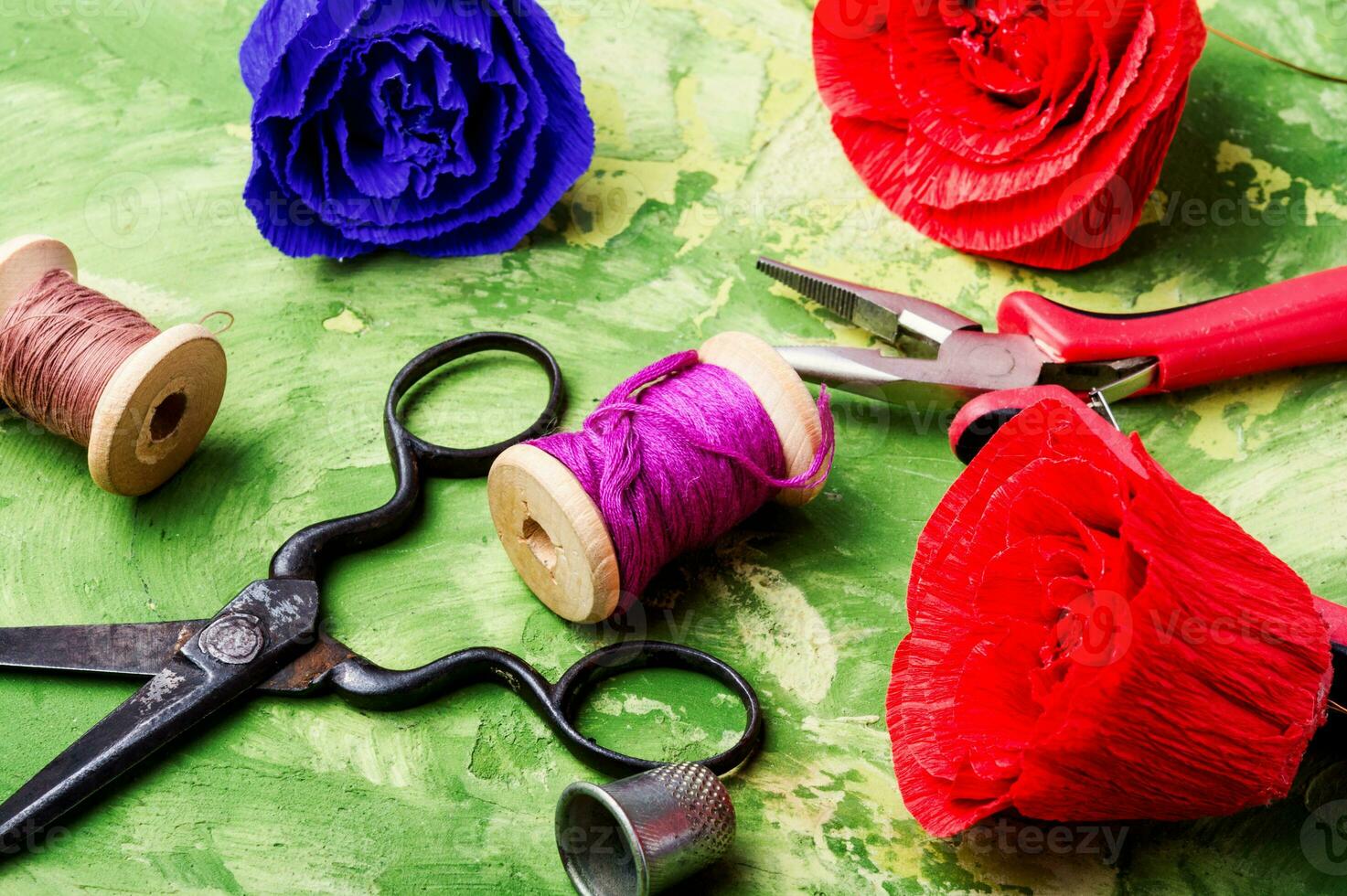 Colourful handmade paper flowers photo