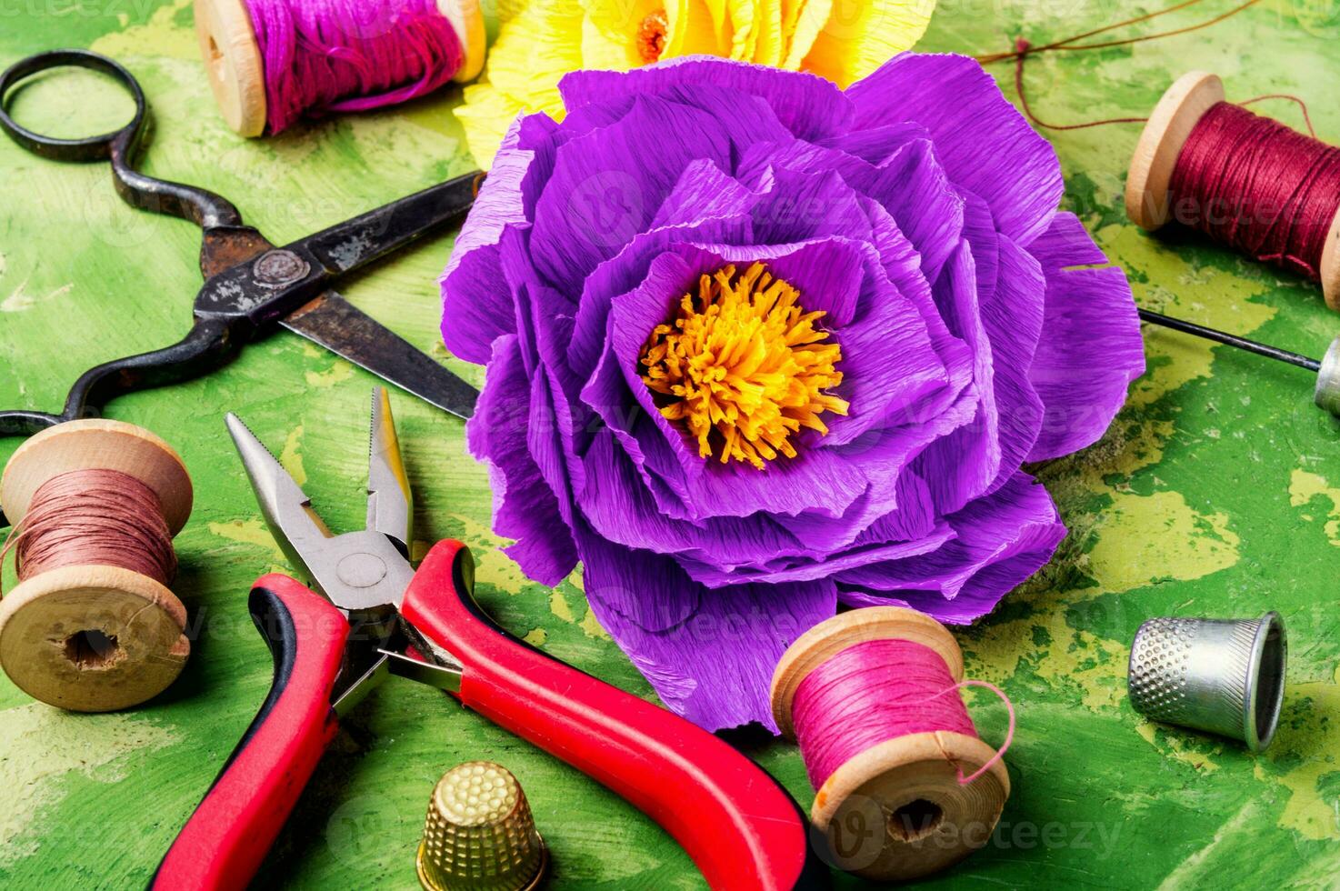 Colourful handmade paper flowers photo