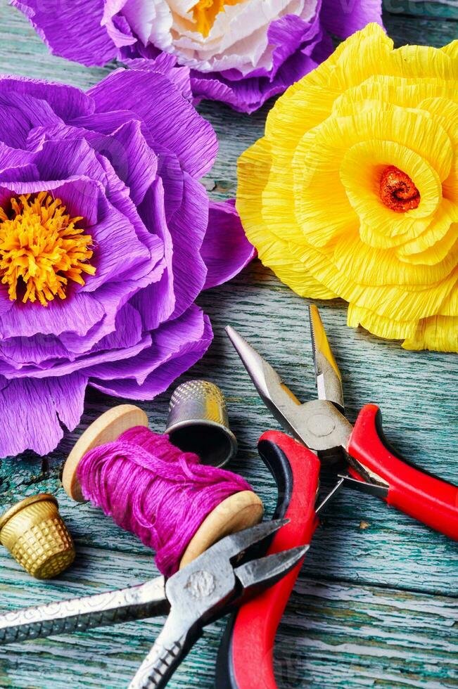 Colourful handmade paper flowers photo