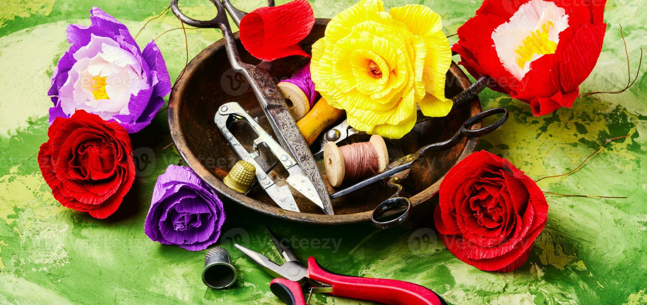 Colourful handmade paper flowers photo