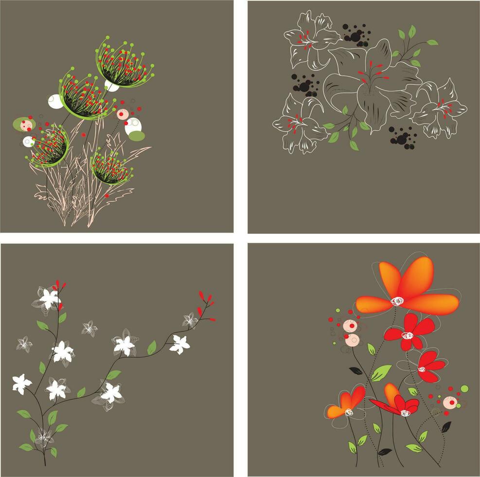 conjunto de cuatro 4 4 Clásico invitación tarjetas con elegante retro resumen floral diseños vector