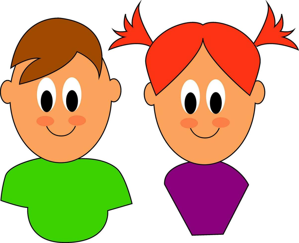 Clipart of cute little boygirl twins Fraternal twin of different genders or sexes, vector or color illustration.