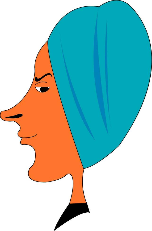 The side face of a skinny person after a showerHead wrapped in blue towel vector or color illustration