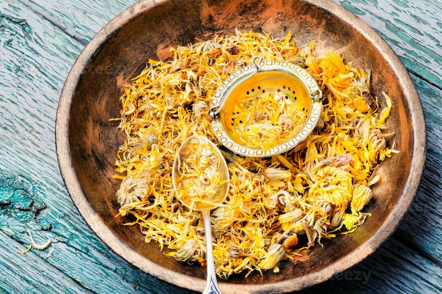 Dry marigold medicinal herbs photo