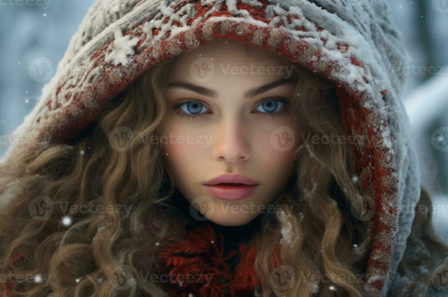 Beautiful Slavic woman in winter. Generative AI photo