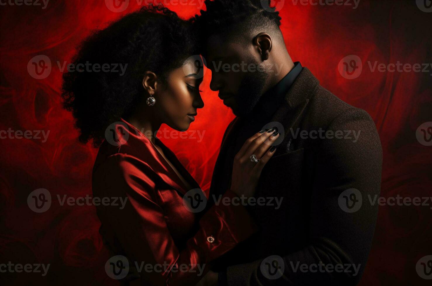 Black couple loving each other on valentine is day. Generative AI photo