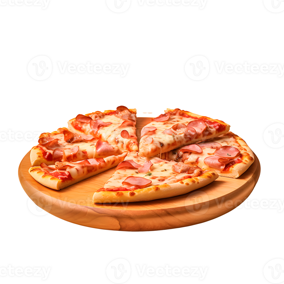 Slices of pizza on a wooden board isolated on a transparent background png