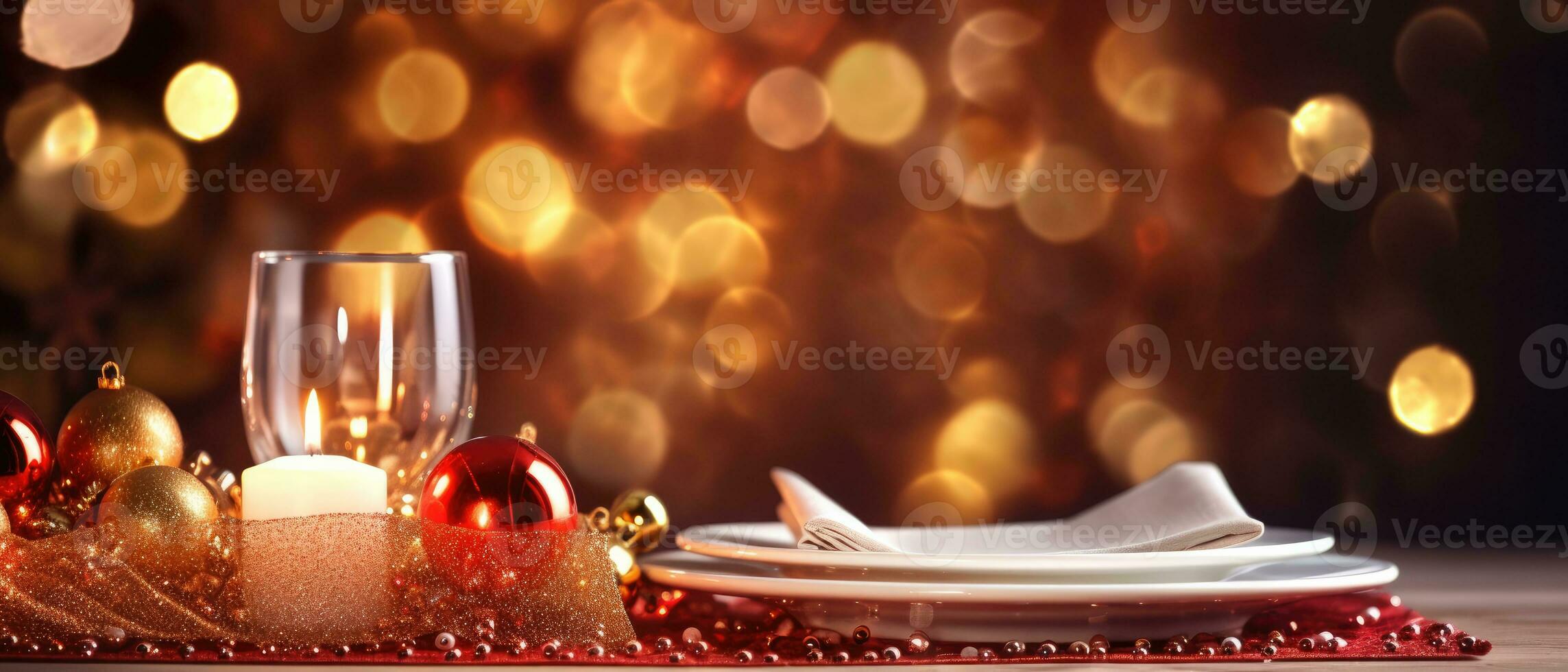Chrstmas table setting, festive dinner decoration, ai generated photo