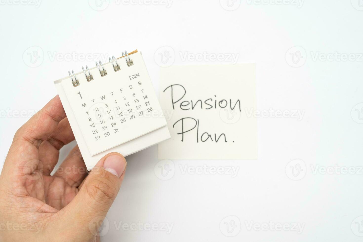 Start Jan 2024 desk calendar. Goals, Pension Plan, Money Saving, Retirement fund, Pension, Investment and Financial concept. Concept for retirement or savings. photo