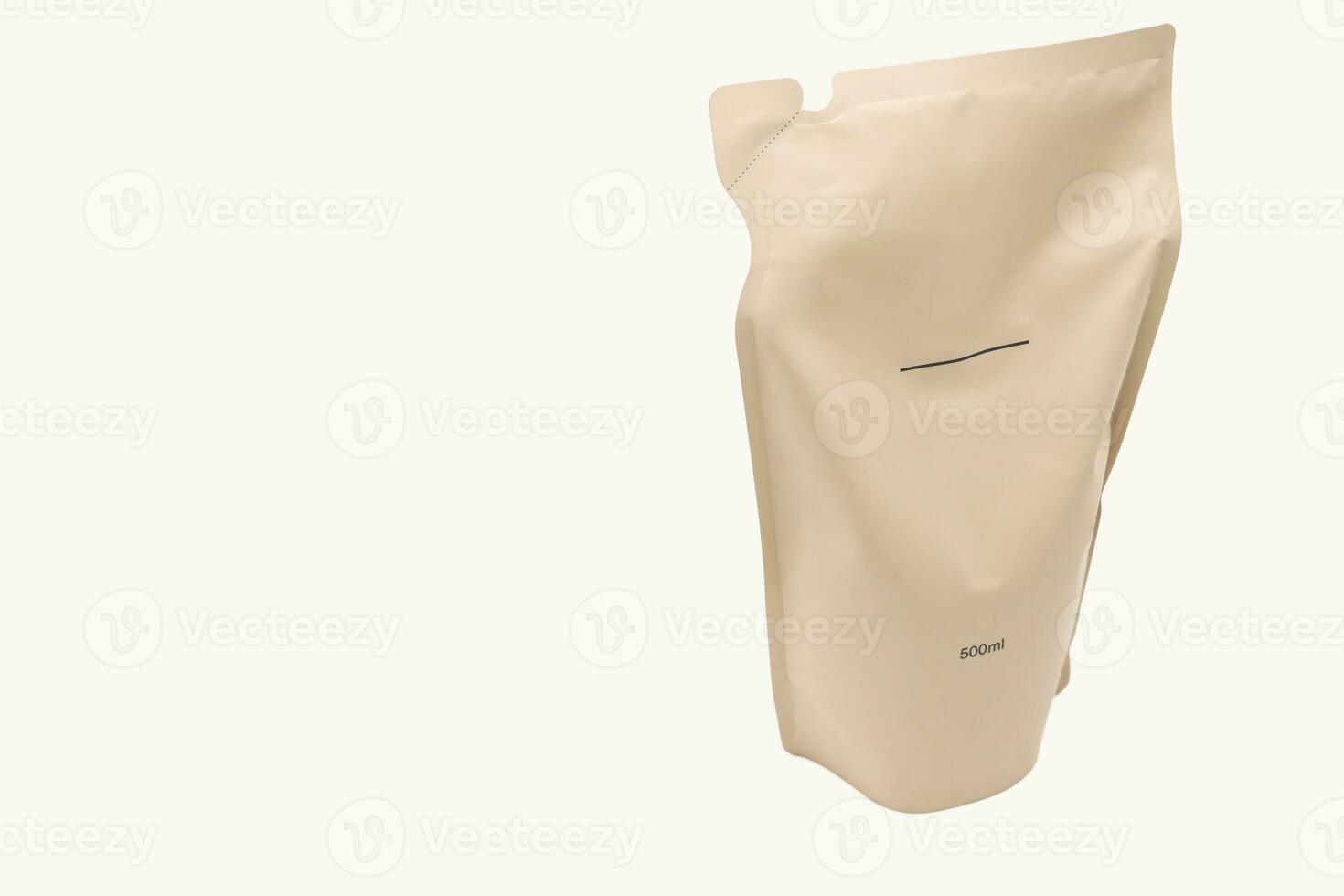 Refill packet or bag. Zero waste. Reuse reduce recycle concept. refill liquid soap, shampoo and other products. Plastic packaging for refill pouch isolated on white background with clipping path. photo