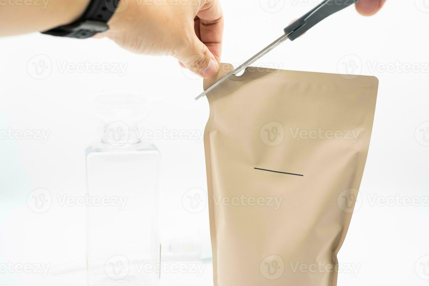 Plastic packaging for refill pouch and Plastic pump bottle in isolated background. Zero waste. Reuse reduce recycle concept. Refillable reusable personalised pump dispenser bottles. photo