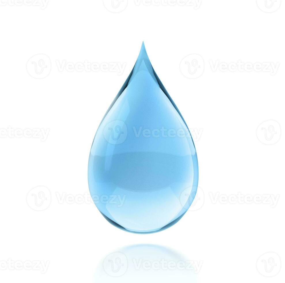 Blue shiny water drop on white background photo