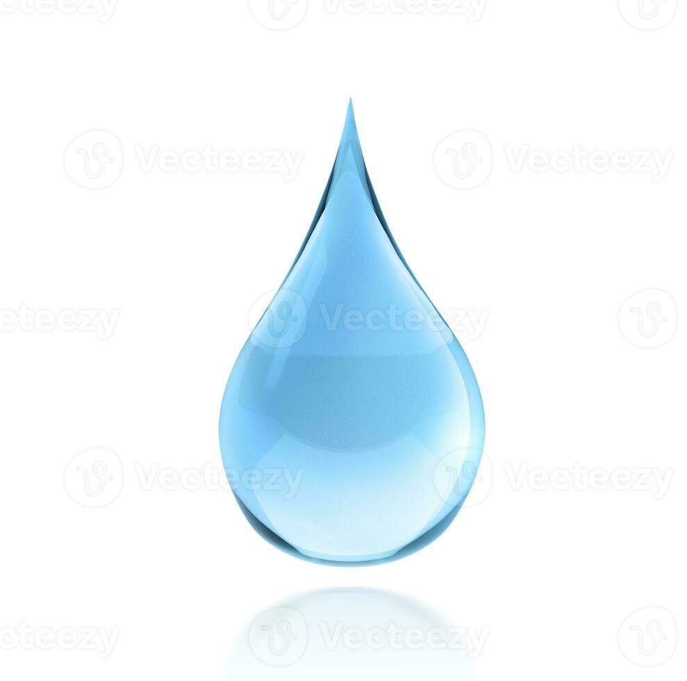 Blue shiny water drop on white background photo