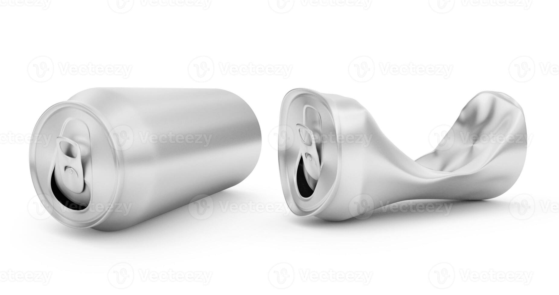 open can of beverage and Compressed cans isolated on a white background photo