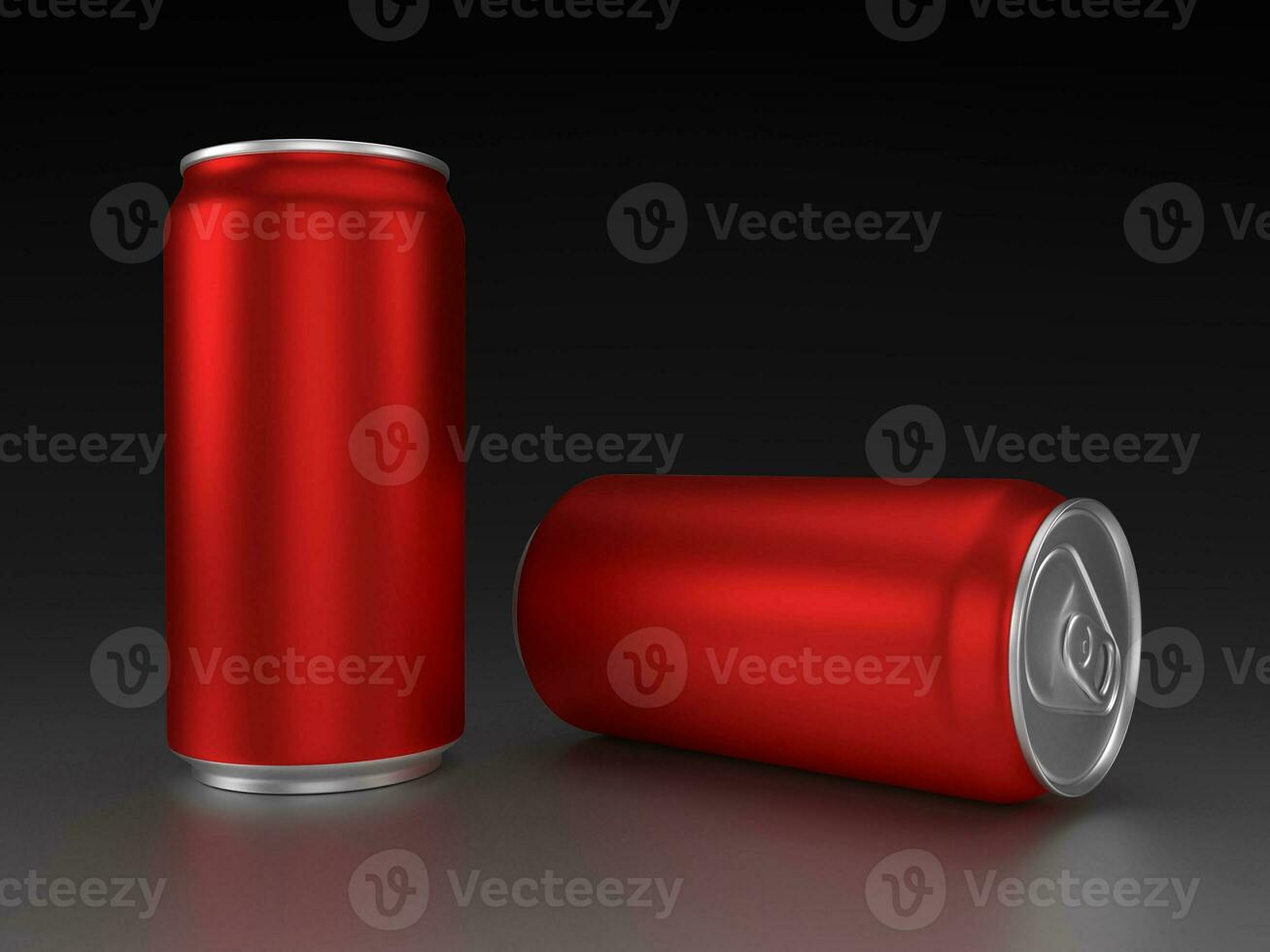 Red aluminium cans on black background photo