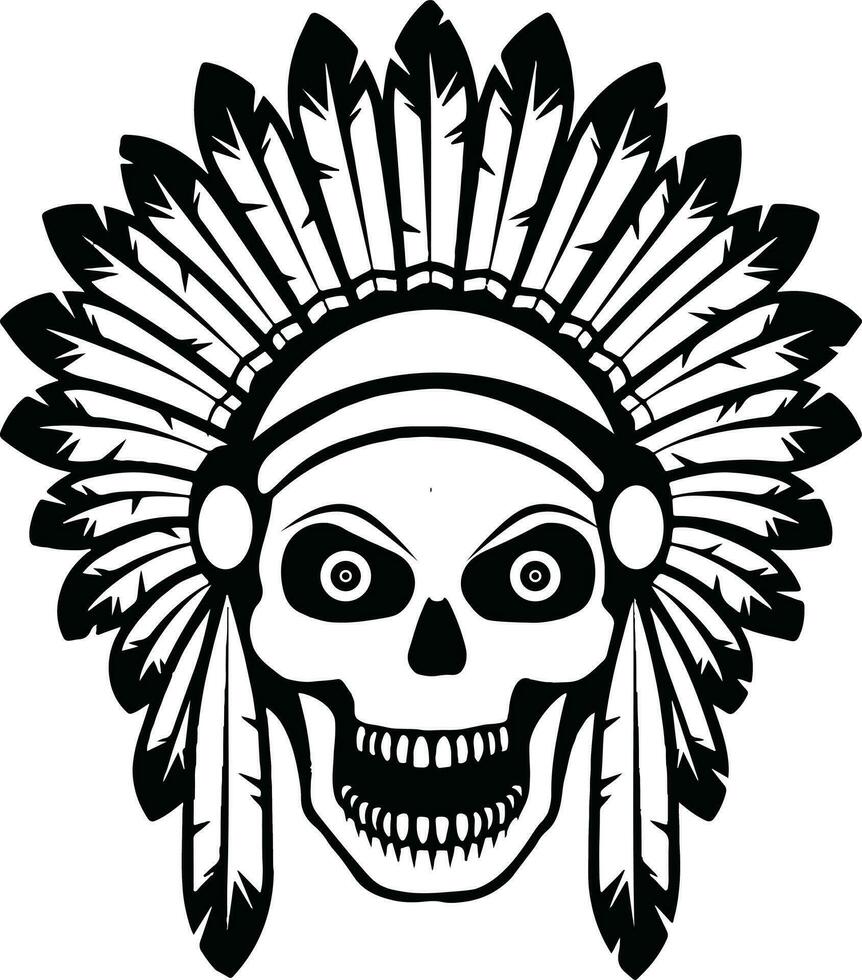 skull wearing American Indian head dress vector