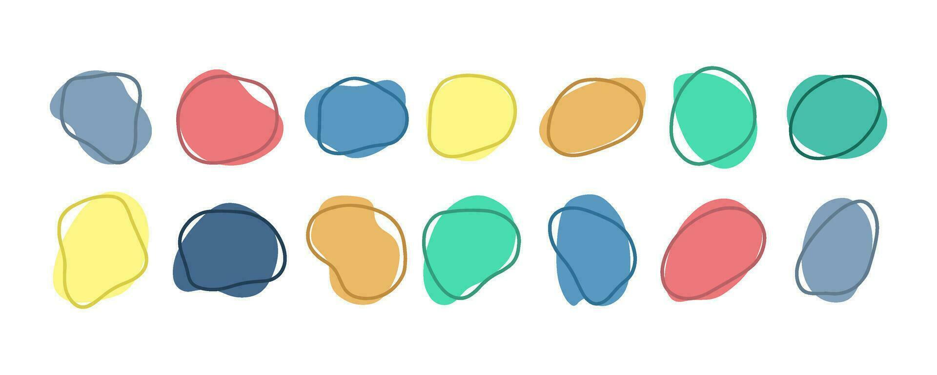 Hand-drawn colored round abstract organic blots of irregular shape. Liquid shapes for decorations. Vector illustration.