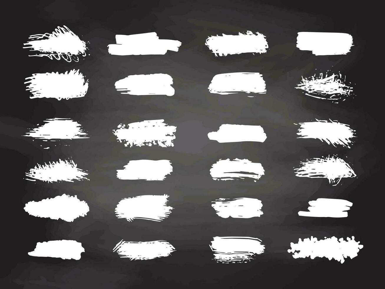 Grunge white brush strokes, paint roller elements on chalkboard background. Set of hand drawn vector  ink splash elements.