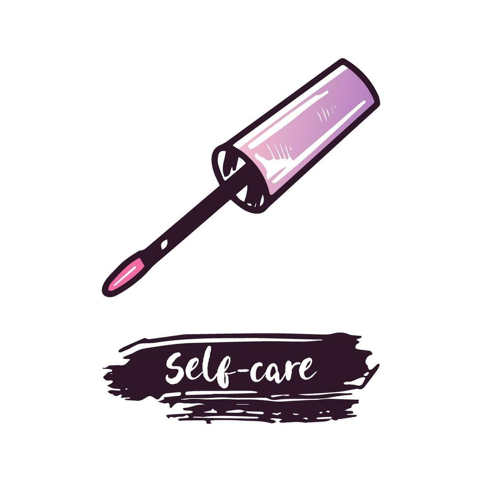 Hand-drawn applicator for applying liquid lipstick and eye shadow, beauty cosmetic element, self care. Illustration for beauty salon, cosmetic store, makeup design. Doodle sketch style. vector