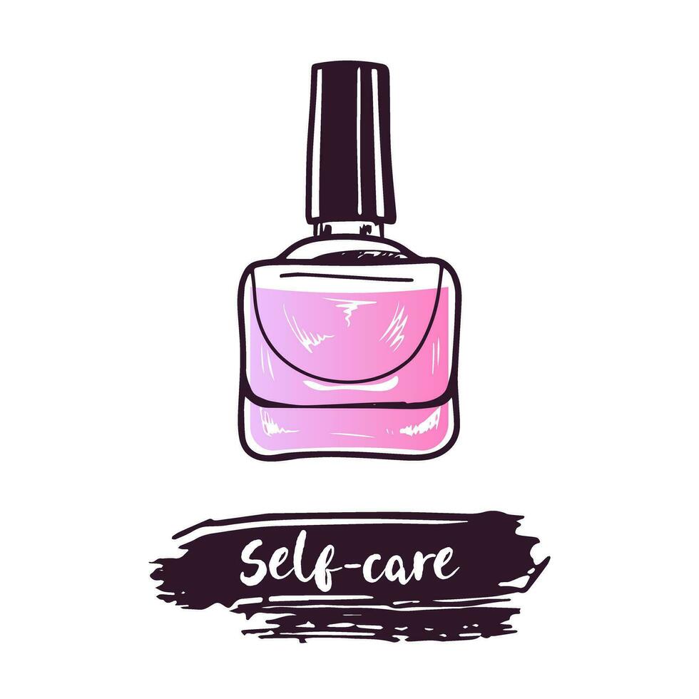 Hand-drawn nail polish, beauty cosmetic element, self care. Illustration for beauty salon, cosmetic store, makeup design. Doodle sketch style. vector