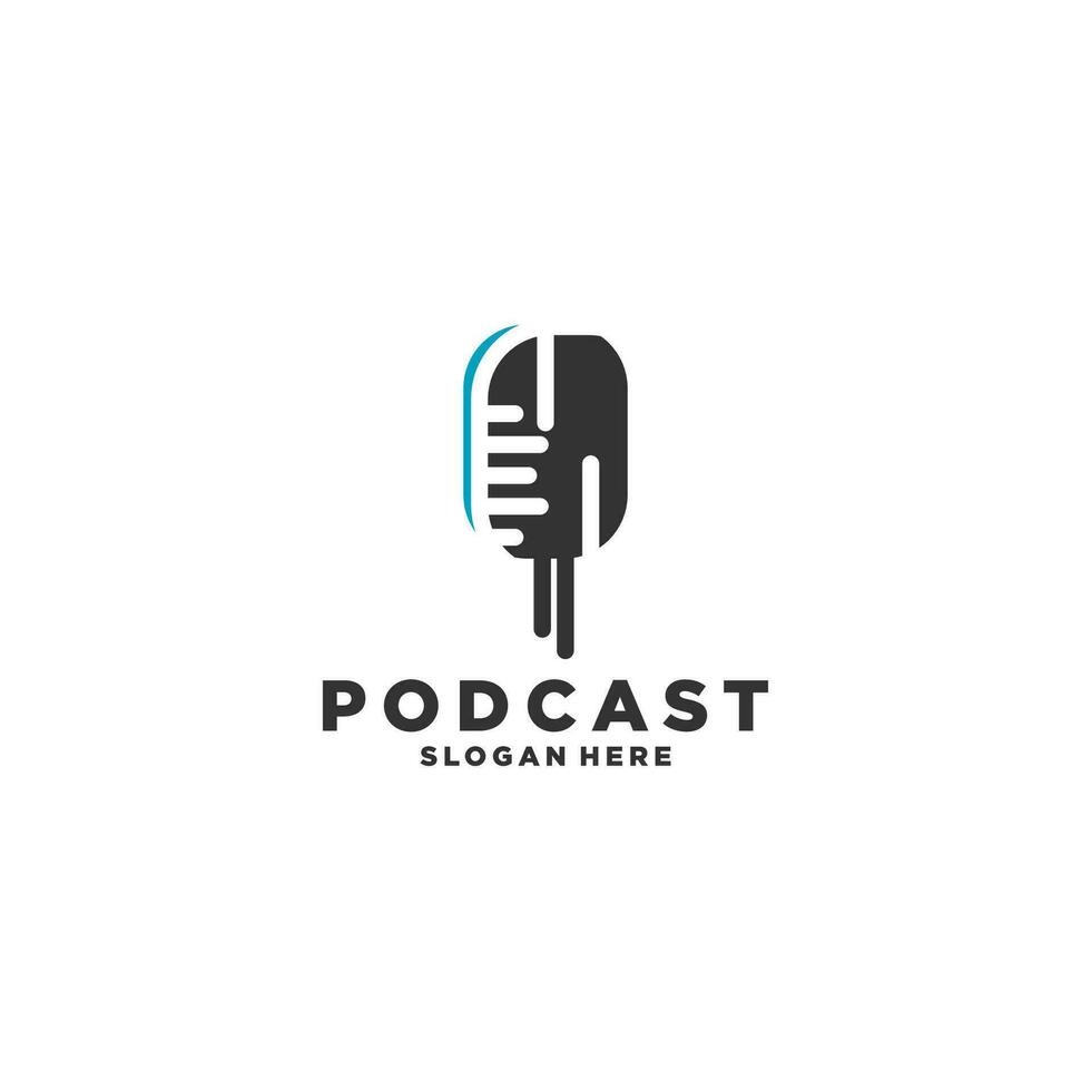 Podcast logo design microphone flat icon Vector Image