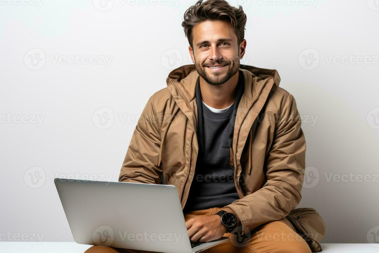 negocio hombre utilizando ordenador portátil en línea comunicar foto